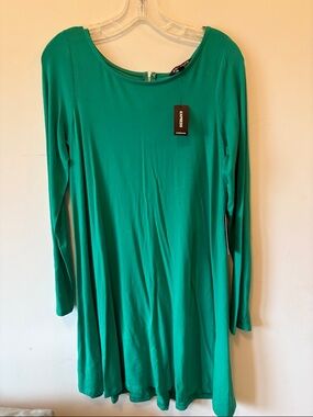 Express Green Long Sleeve Swing Dress